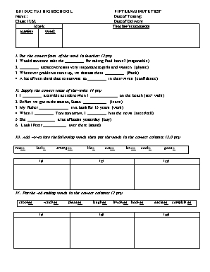 Đề kiểm tra 15 phút môn Tiếng Anh Lớp 12 - Trường THPT Bùi Đức Tài